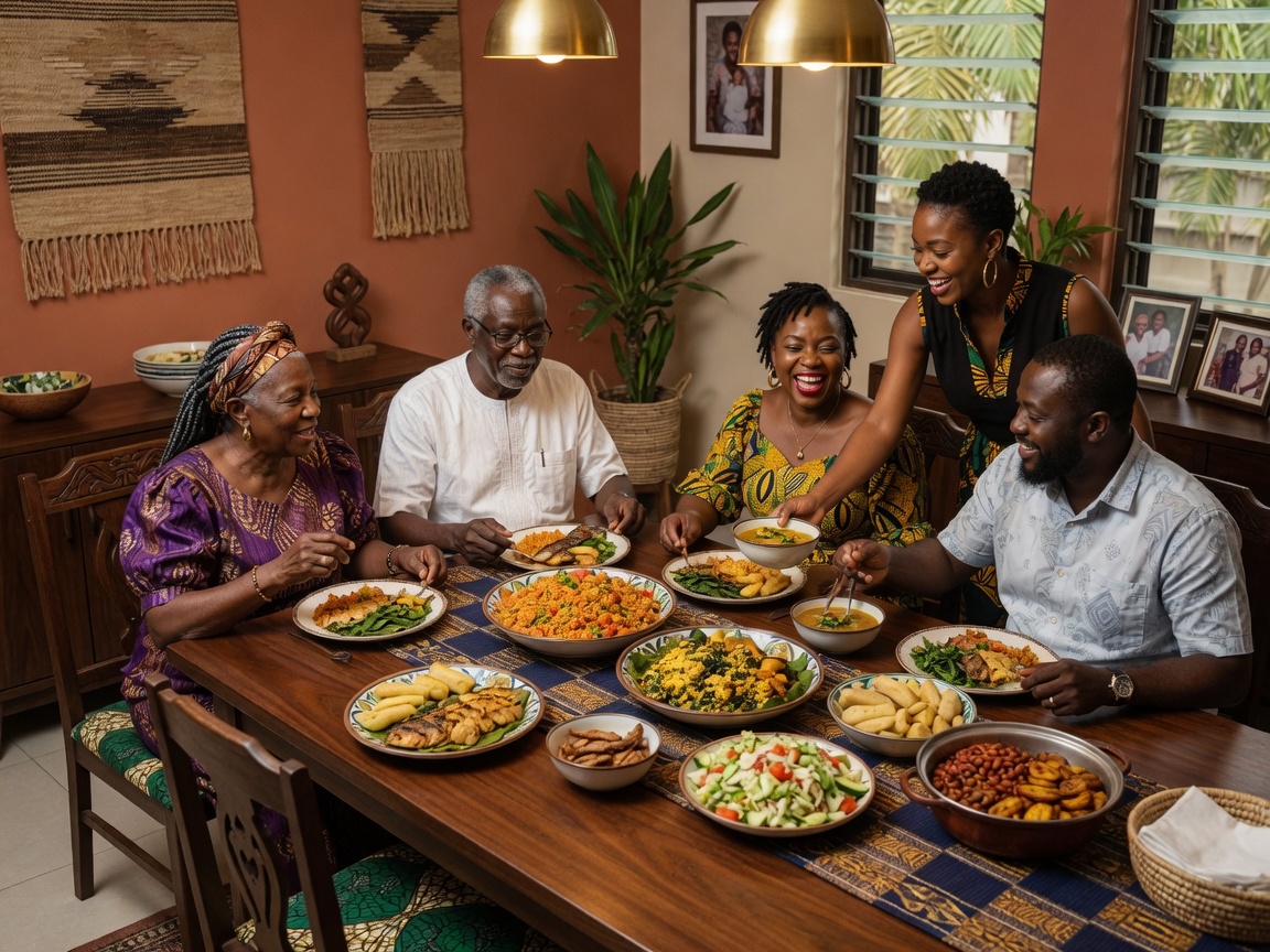 Multigenerational Ghanaian family dinner